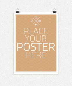 "A mockup of a poster with the text 'PLACE YOUR POSTER HERE' on a textured, light-colored background. The poster is clipped at the top and displayed against a light textured wall, showcasing Pictik.in."