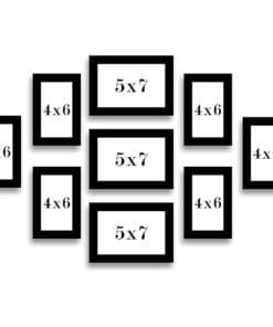 Pictik MDF Photo Frame Set (Black, 9 Frames) – 5x7 & 4x6 Inch Wall Mount Frames