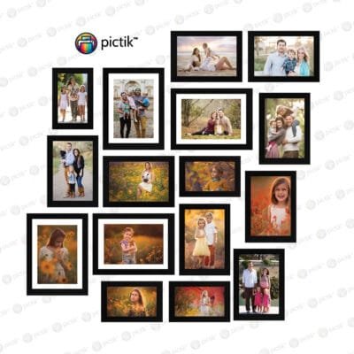 Black Collage Photo Frame Set (16 Frames) – Elegant Wall Décor for Home & Office