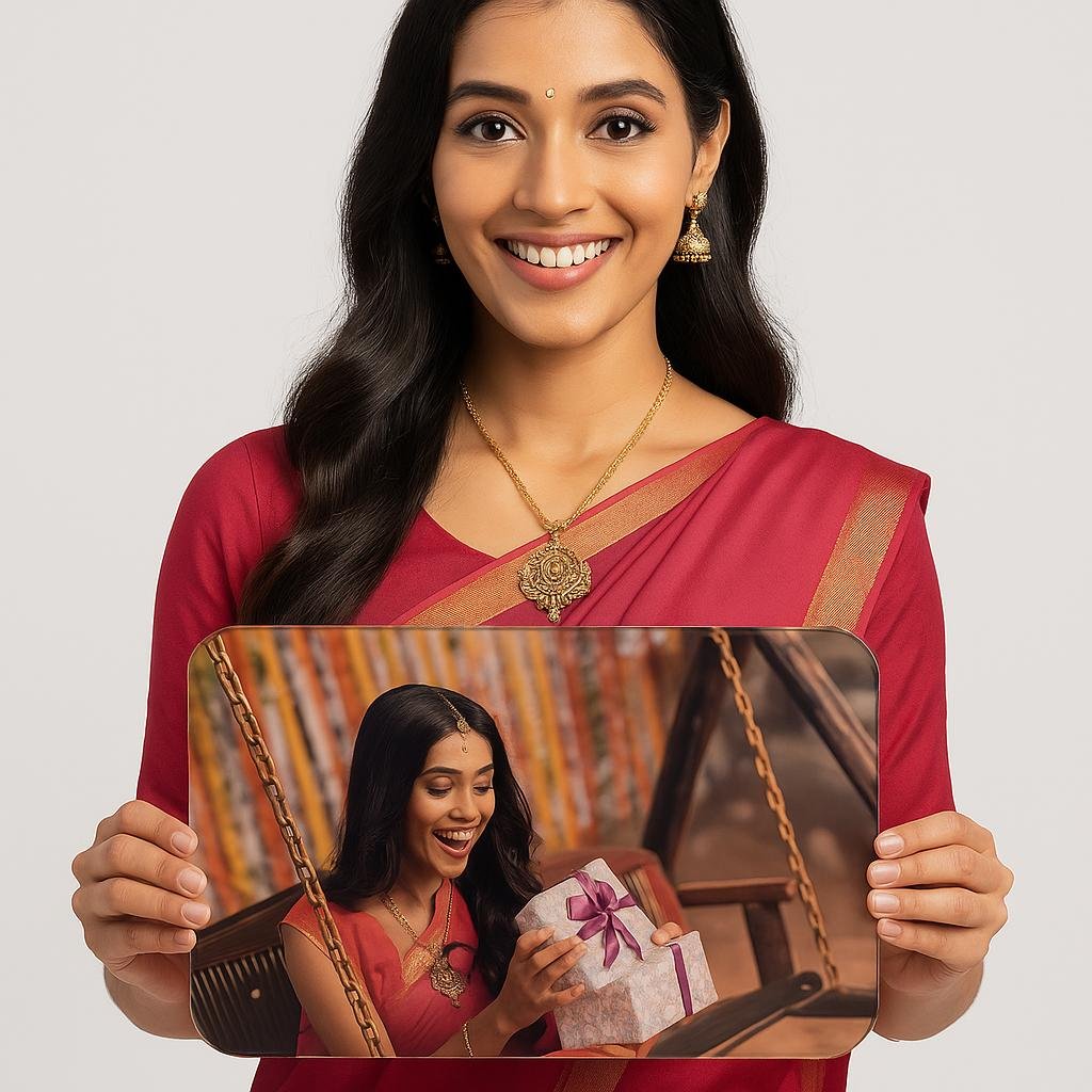 Premium Acrylic Photo Frame 12x18 Inch with Custom Photo Print – Indian Woman Holding Fram