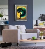 Premium Golden Deer & Artistic Trees Wall Art – Grey Rustic Frame - Image 2
