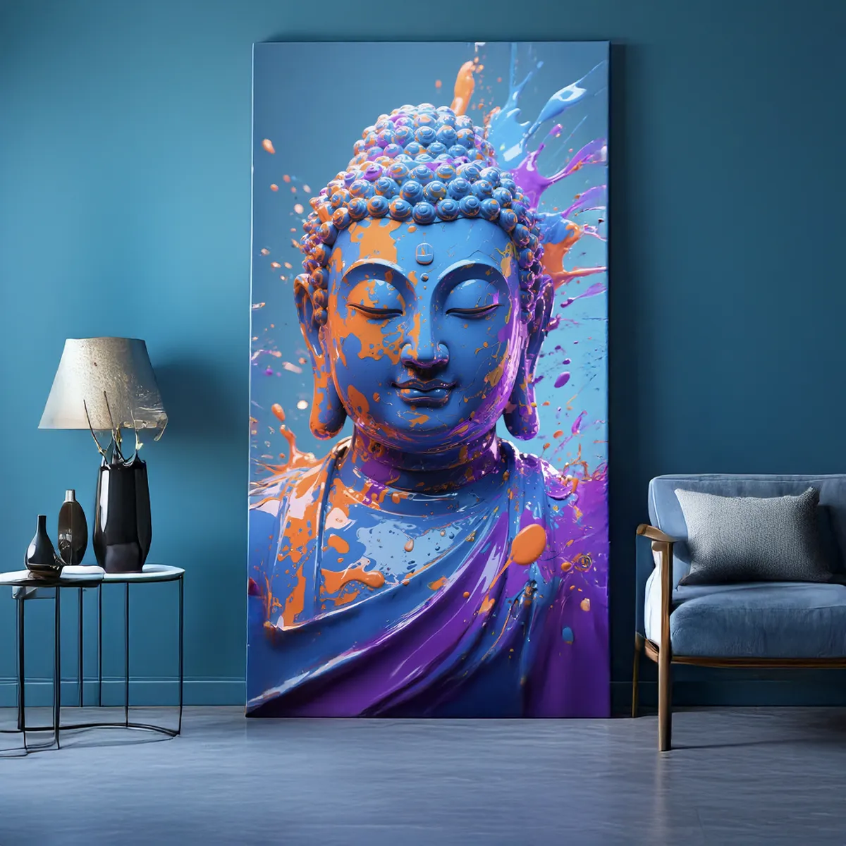 01-4.webp Colorful Abstract Buddha Wall Art – Vibrant 3D Canvas Painting for Home & Office Décor - Image 1