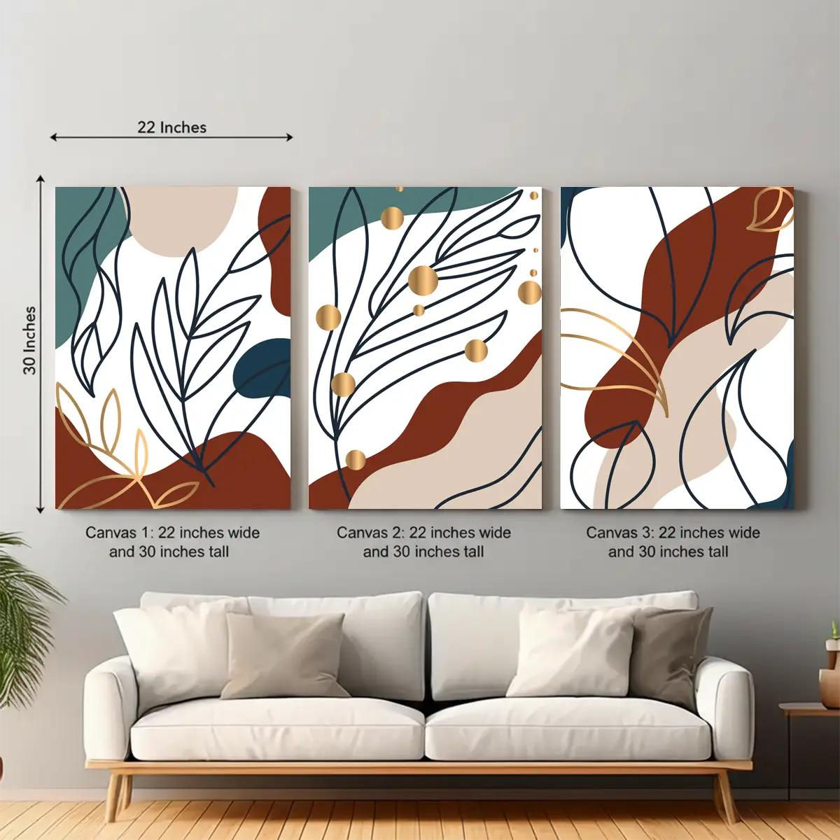 01-6.webp Modern Abstract Wall Art Canvas Set of 3 | The Print House™ - Image 1