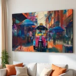 Colorful Tuk-Tuk Street Wall Art | Indian Auto Rickshaw Canvas Painting | Modern Living Room Wall Decor (All Sizes Available)