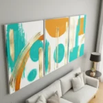 Abstract Gold & Turquoise Canvas Wall Art – 3 Piece Set (22x30 inches each) - Image 5