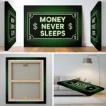 Money Never Sleeps Wall Art | Neon-Inspired Motivational Canvas Painting (All Sizes Available) - Image 4