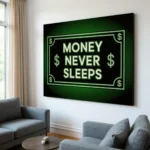 Money Never Sleeps Wall Art | Neon-Inspired Motivational Canvas Painting (All Sizes Available) - Image 3