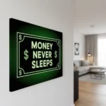 Money Never Sleeps Wall Art | Neon-Inspired Motivational Canvas Painting (All Sizes Available) - Image 2