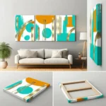Abstract Gold & Turquoise Canvas Wall Art – 3 Piece Set (22x30 inches each) - Image 4